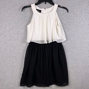 by & by Girl Dress 12 Black White Chiffon Overlay Party Fit Flare Semi Formal